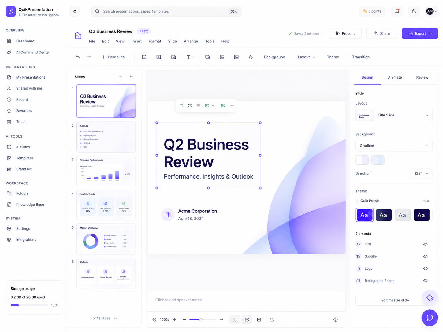 QuikPresentation product screen